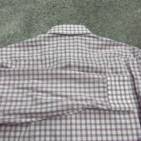 Robert Graham Button Down Shirt Men 16 Large Purple White Check Cotton Flip Cuff - Picture 3 of 16